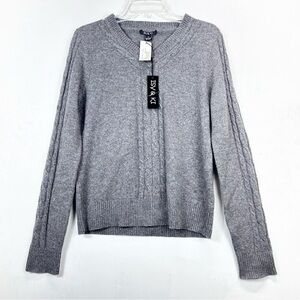 ISY & KI 100% Cashmere Foggy Gray Cable Knit V-Neck Sweater Anthropologie brand